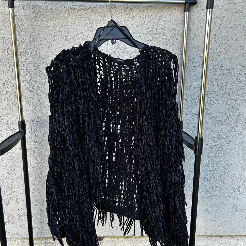 Forever 21 Plus Size Black Shaggy Chenille Cardigan